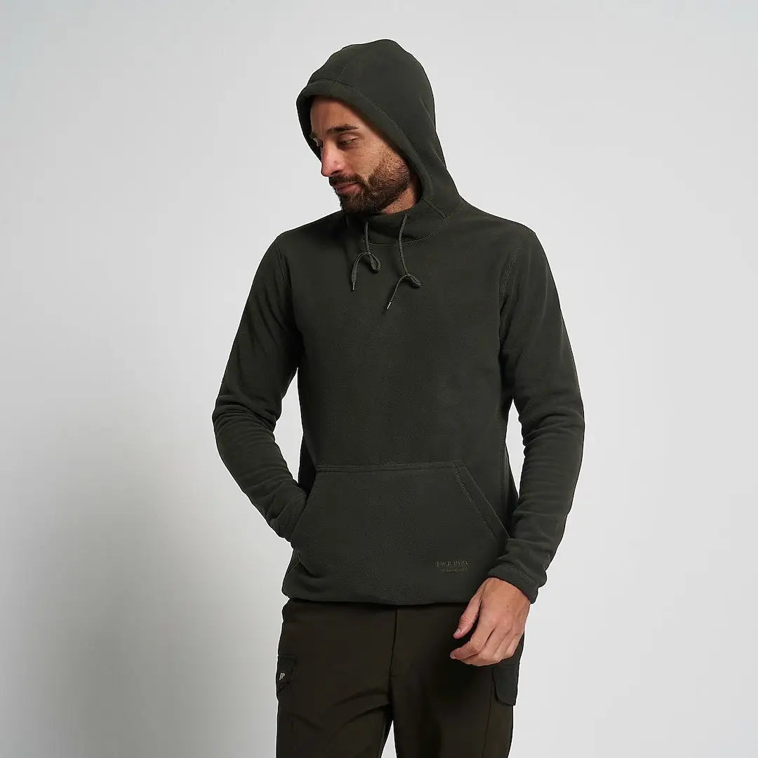 Jack Pyke Fieldman fleece hoodie in dark olive green with hood and pocket