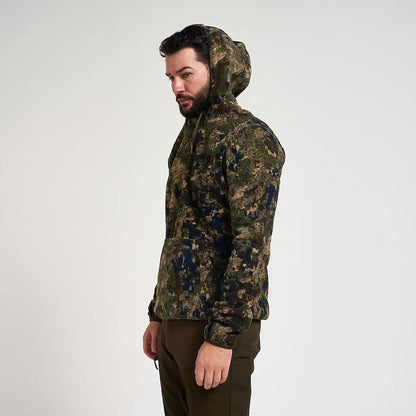 Man in Jack Pyke Fieldman Fleece Hoodie with camo patterns