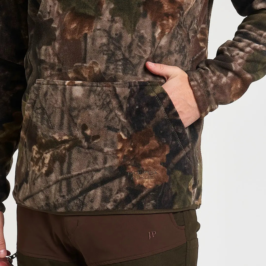 Jack Pyke Fieldman fleece hoodie in woodland camo pattern