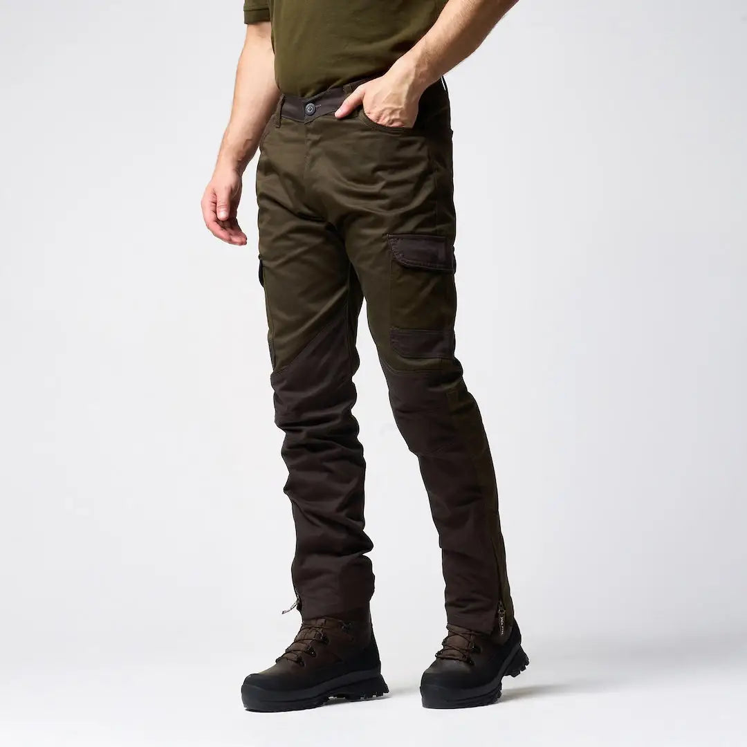 Jack Pyke Fieldman dark olive cargo pants with knee patches and zip pockets