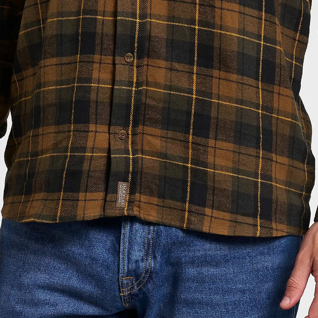 Jack Pyke flannel shirt in brown black plaid with yellow accents