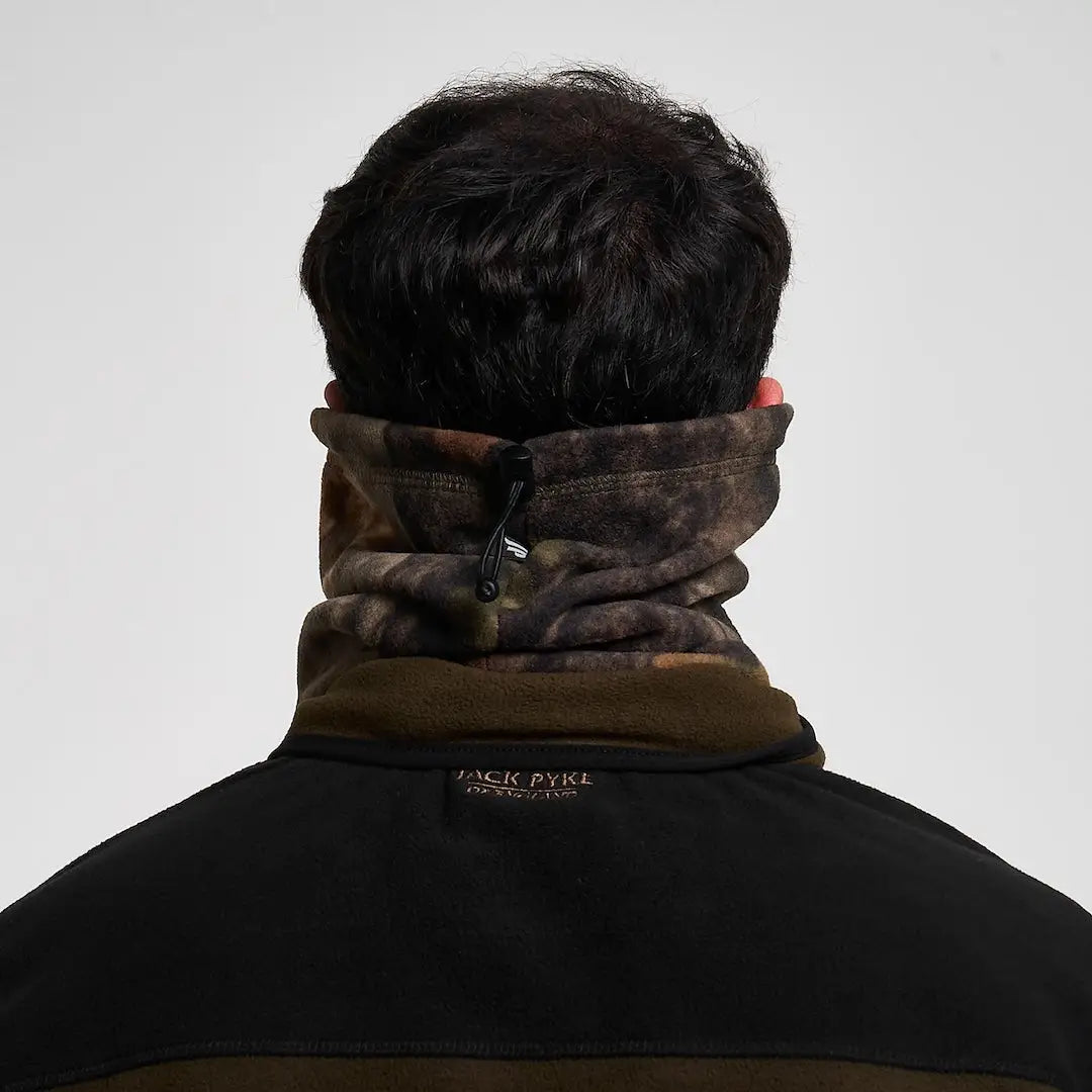 Jack Pyke fleece neck gaiter in camouflage with olive lining
