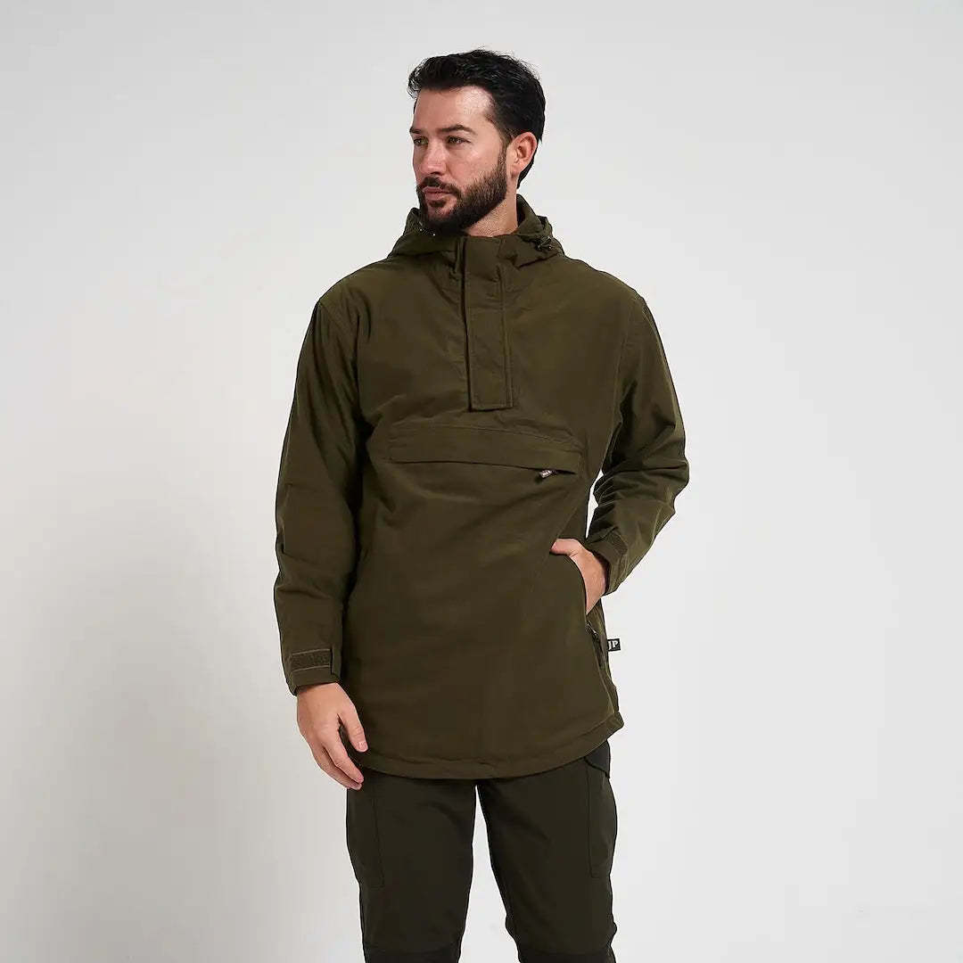 Olive green Jack Pyke Galbraith smock anorak with zipper and pockets