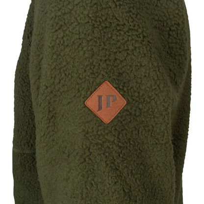 Olive green Jack Pyke half zip sherpa fleece pullover with JP sleeve patch