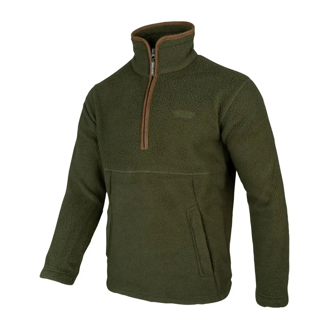 Jack Pyke half zip sherpa fleece pullover in olive green with brown accents