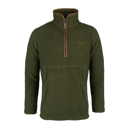Jack Pyke half zip sherpa fleece pullover in olive green with brown accents