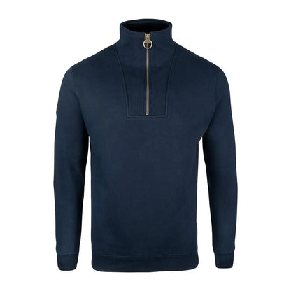 Navy blue Jack Pyke half zip sweatshirt with gold zipper and ribbed trim