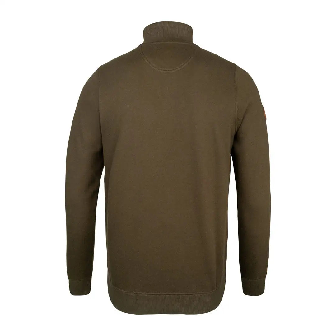 Olive green Jack Pyke half zip sweatshirt with high collar and ribbed cuffs