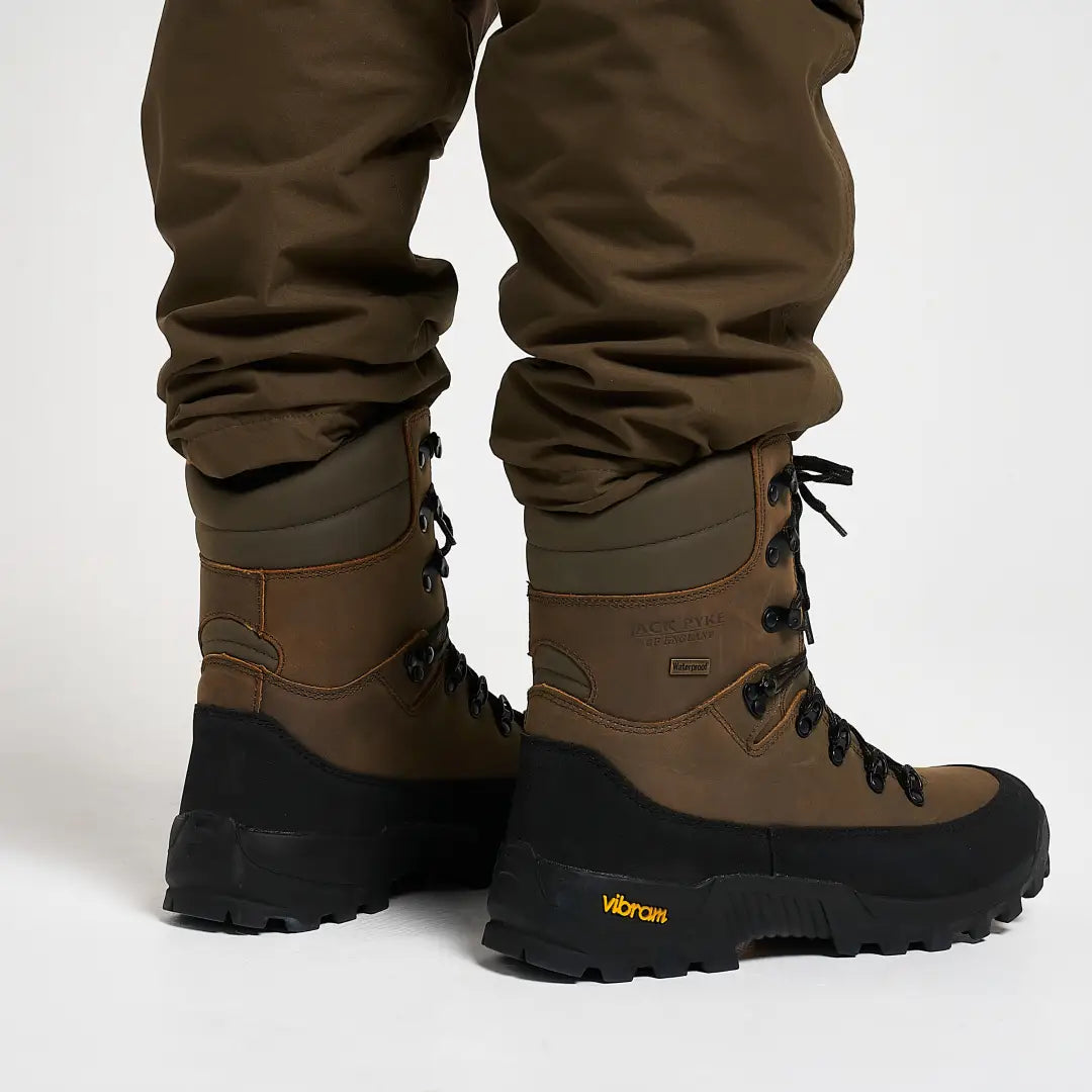 Rugged Jack Pyke Hunters boots in brown and black with vibram soles