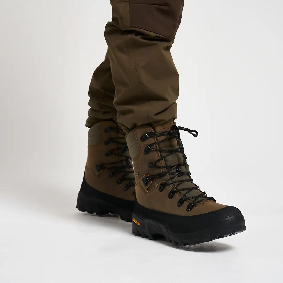 Jack Pyke Hunters boots in brown leather with black laces and rugged sole