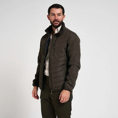 Dark olive Jack Pyke Hybrid Quilted Jacket with high collar and zipper