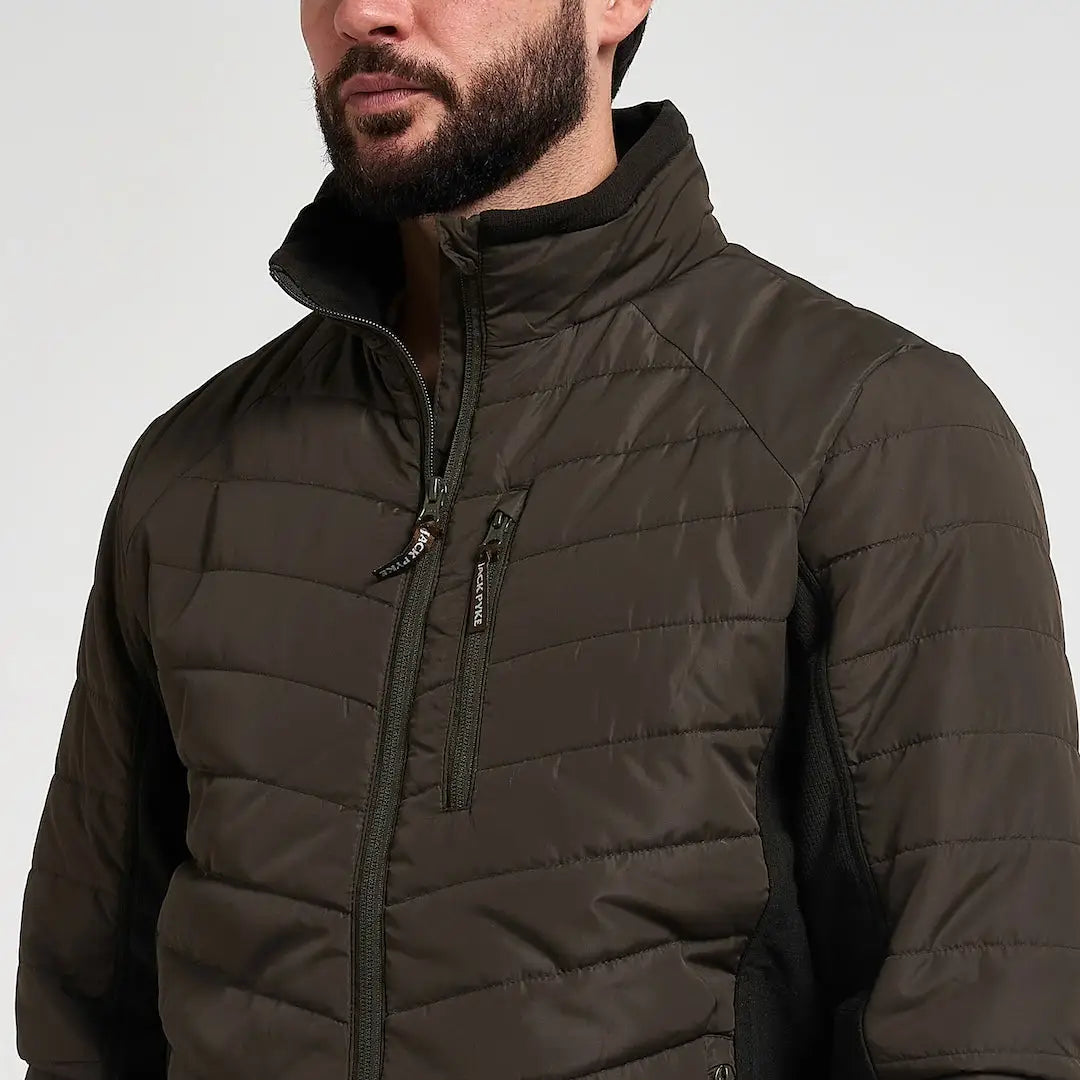 Dark olive Jack Pyke Hybrid Quilted Jacket with black collar