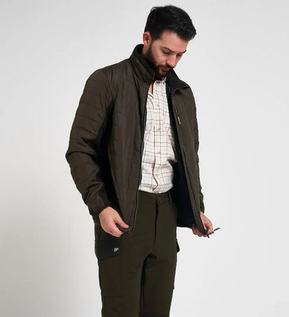 Dark olive Jack Pyke Hybrid Quilted Jacket with high collar