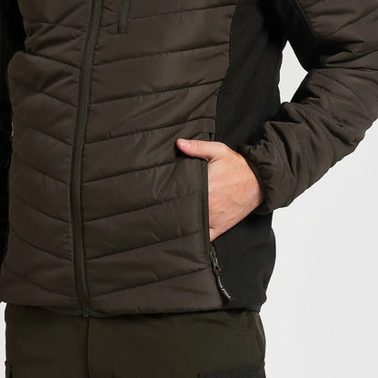 Dark olive Jack Pyke Hybrid Quilted Jacket with hand in pocket