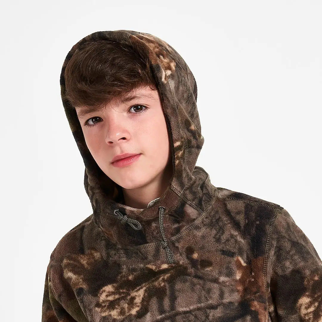 Boy in Jack Pyke Junior Fieldman camouflage fleece hoodie