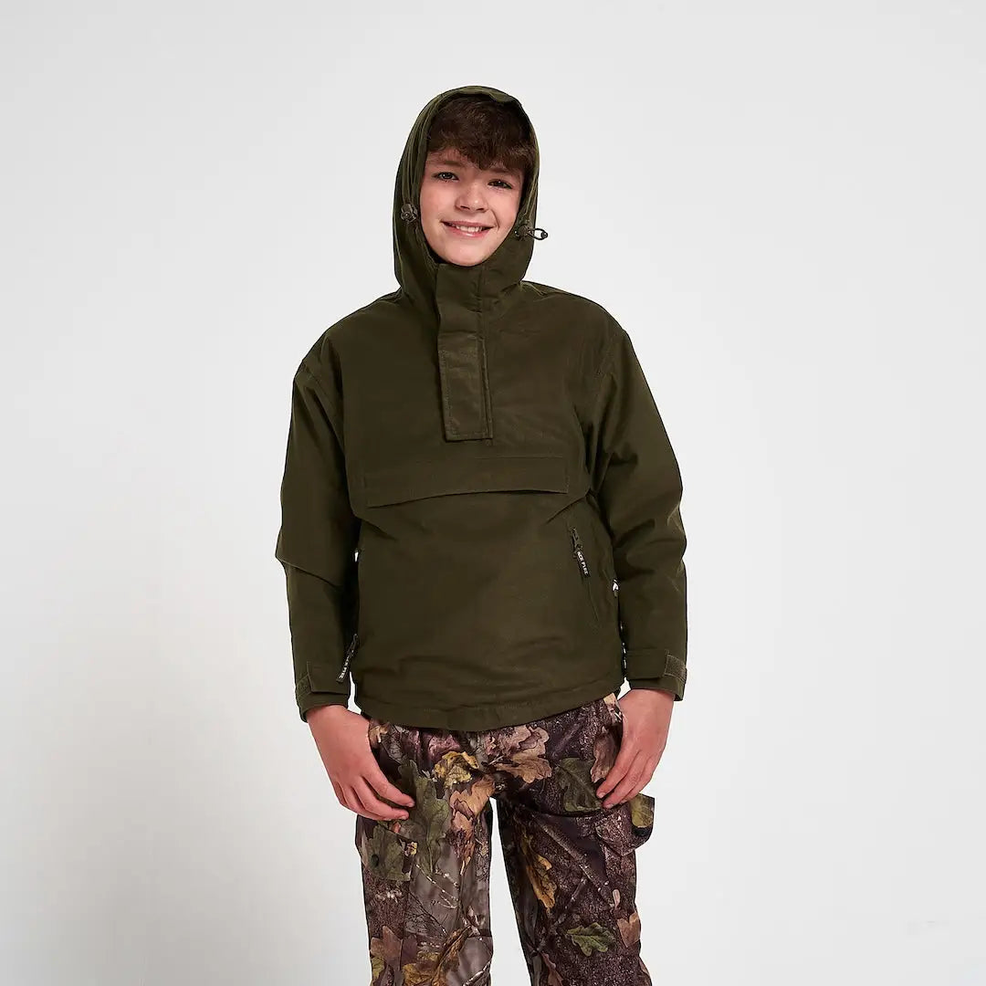 Olive green Jack Pyke Junior Galbraith Smock jacket with zipper and pocket