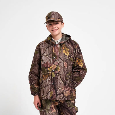Jack Pyke Junior Jacket Evo in camo with brown green tan leaf design