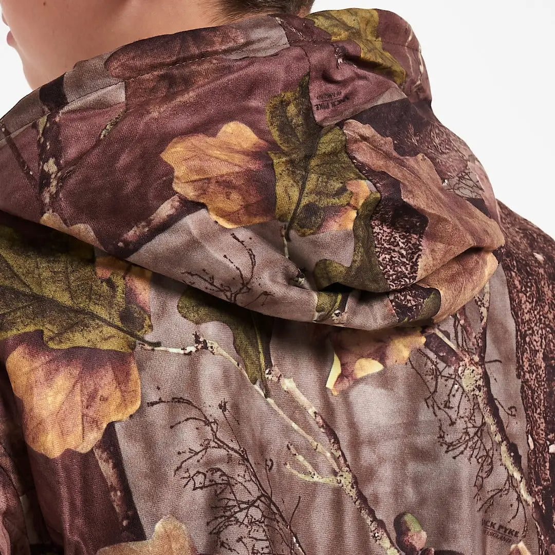 Jack Pyke Junior Jacket Evo brown green camo hood with leaves