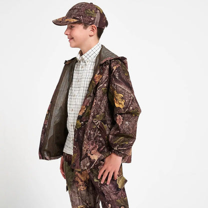 Jack Pyke Junior Jacket Evo: boy in camo jacket, pants and cap