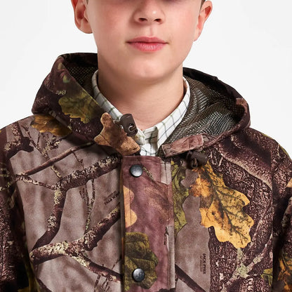 Jack Pyke Junior Jacket Evo in brown green camo leaf branch design