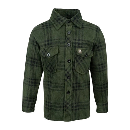 Jack Pyke Junior polar fleece green plaid shirt jacket with buttons and pockets