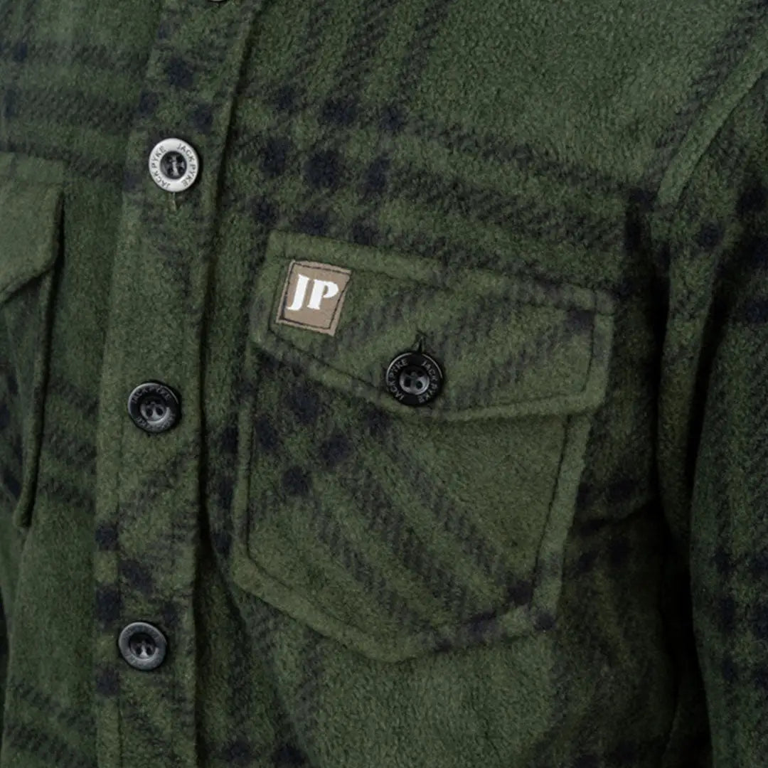 Jack Pyke Junior polar fleece shirt in green camo with buttons and pockets