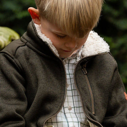 Jack Pyke junior olive green fleece jacket with orange sleeve patch