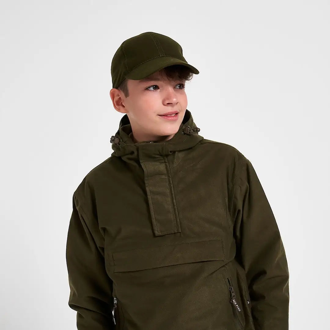 Jack Pyke Junior olive green hooded anorak jacket with zipper and pockets