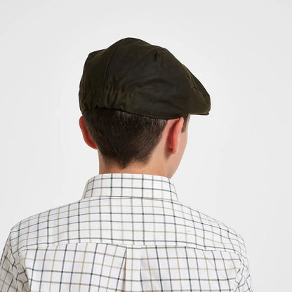 Jack Pyke Junior Wax Flat Cap in dark olive waxed cotton