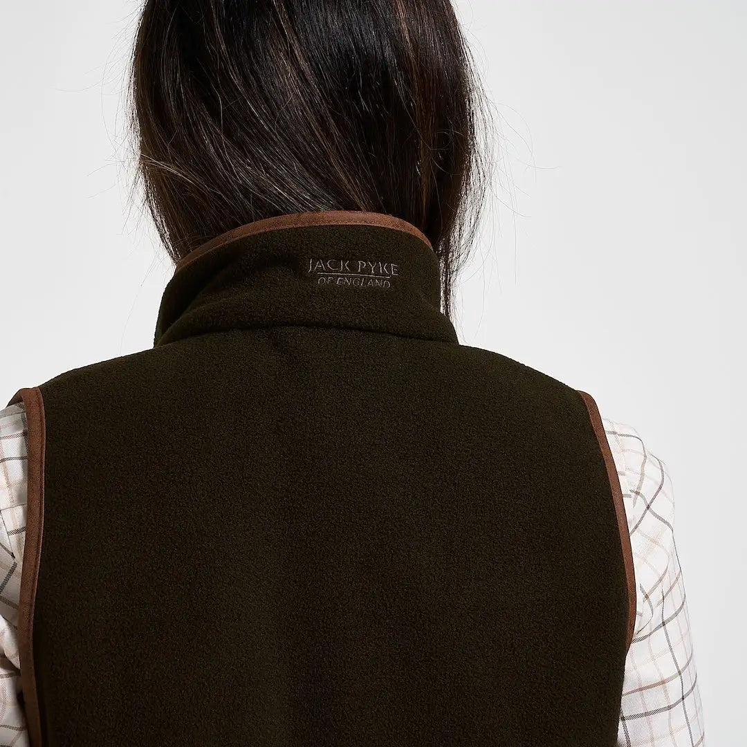 Jack Pyke Ladies Countryman fleece gilet in dark olive with leather trim