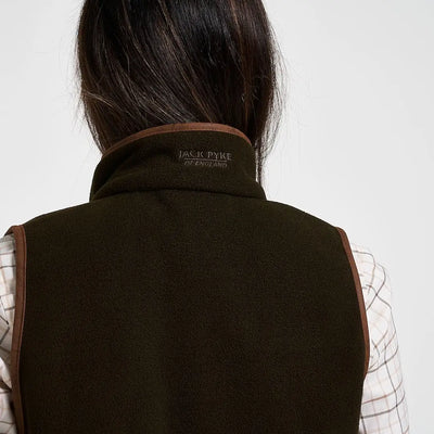 Jack Pyke Ladies Countryman fleece gilet in dark olive with leather trim
