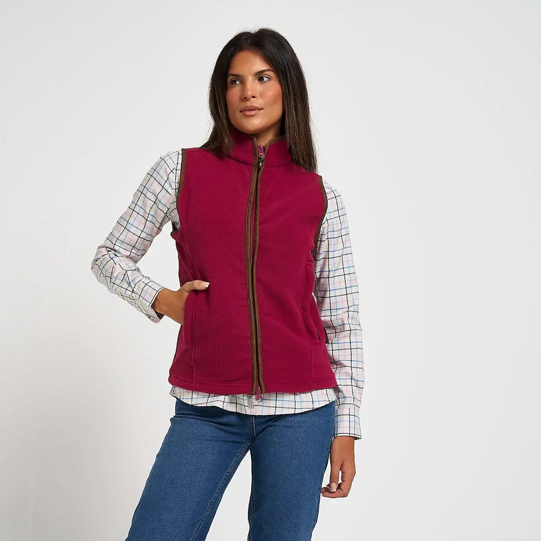 Maroon Jack Pyke ladies countryman gilet with brown zipper