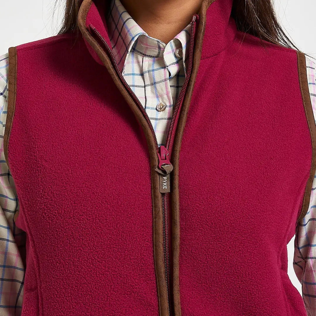 Rich burgundy Jack Pyke ladies countryman gilet with leather trim