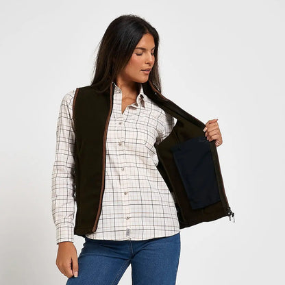 Jack Pyke Ladies Countryman fleece gilet in olive green with brown trim