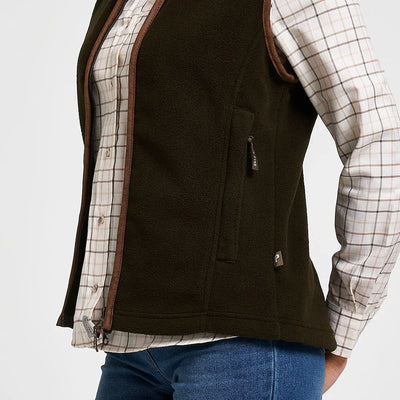 Jack Pyke Ladies Countryman fleece gilet in olive green with brown leather trim