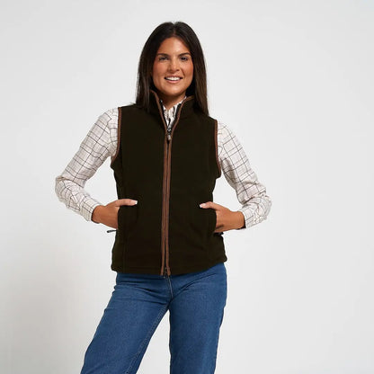 Jack Pyke ladies countryman fleece gilet in dark olive with brown trim
