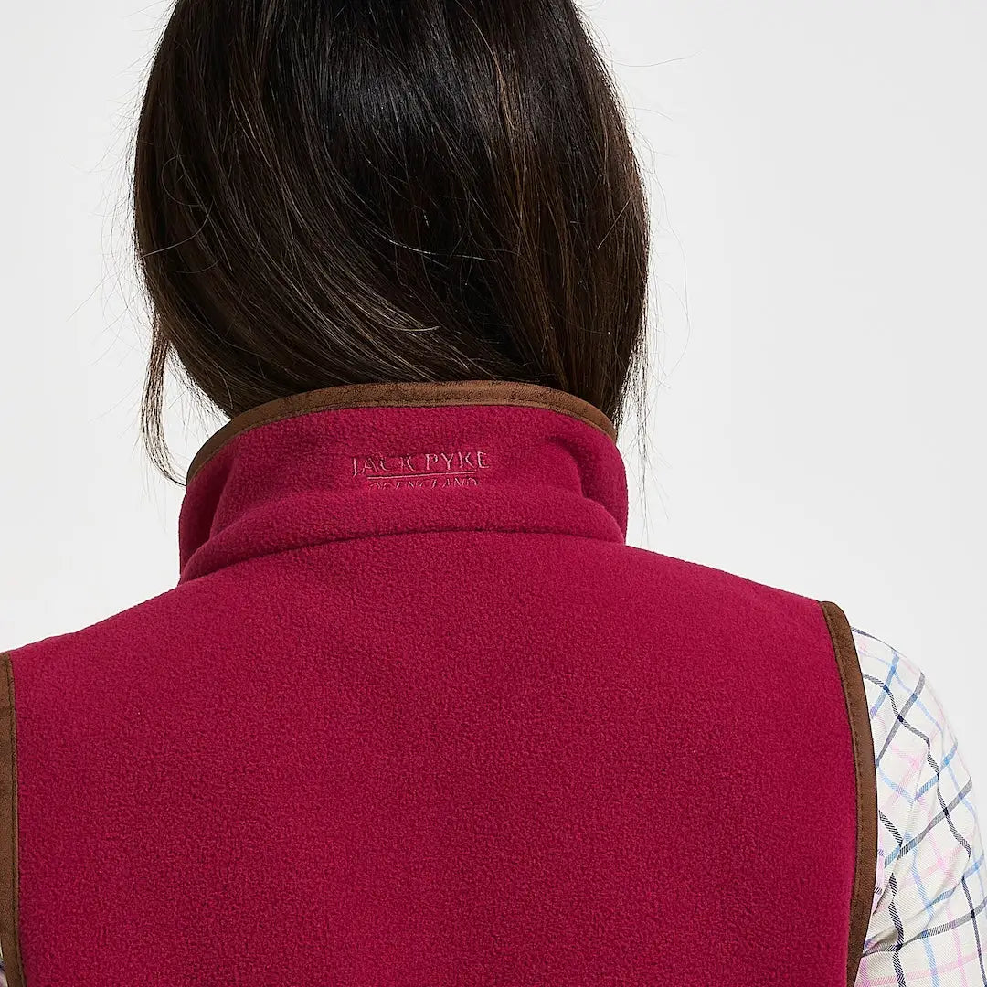 Rich burgundy Jack Pyke ladies countryman gilet with leather trim