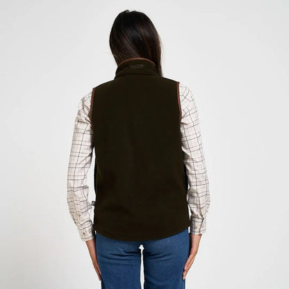 Olive green Jack Pyke Ladies Countryman fleece gilet with brown trim
