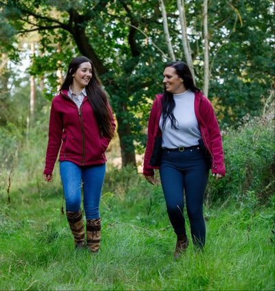 Two women rocking matching maroon jackets from Jack Pyke Ladies Fleece collection
