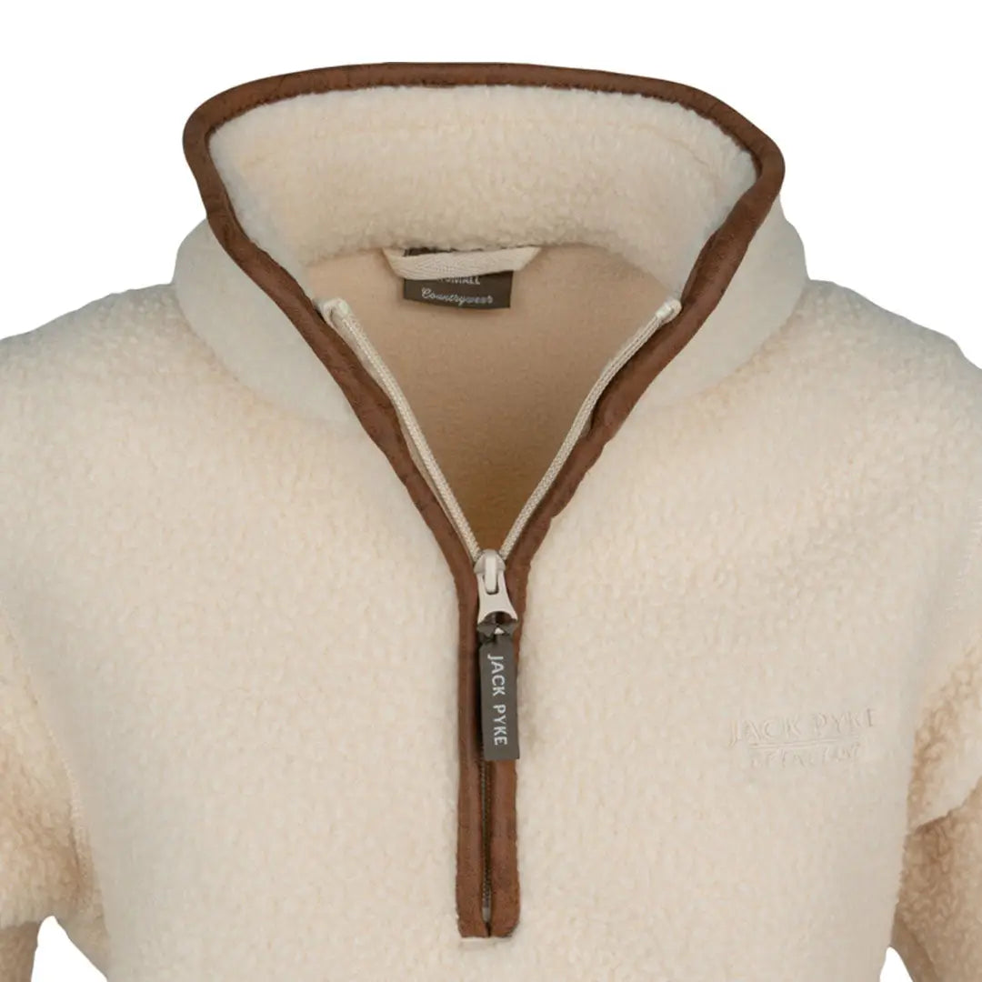Jack Pyke ladies sherpa fleece pullover in cream with brown trim