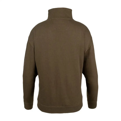 Olive green Jack Pyke ladies half zip sweatshirt with high collar and ribbed cuffs