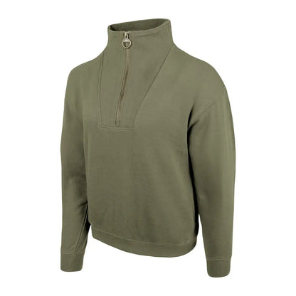 Olive green Jack Pyke ladies half zip sweatshirt with ribbed cuffs