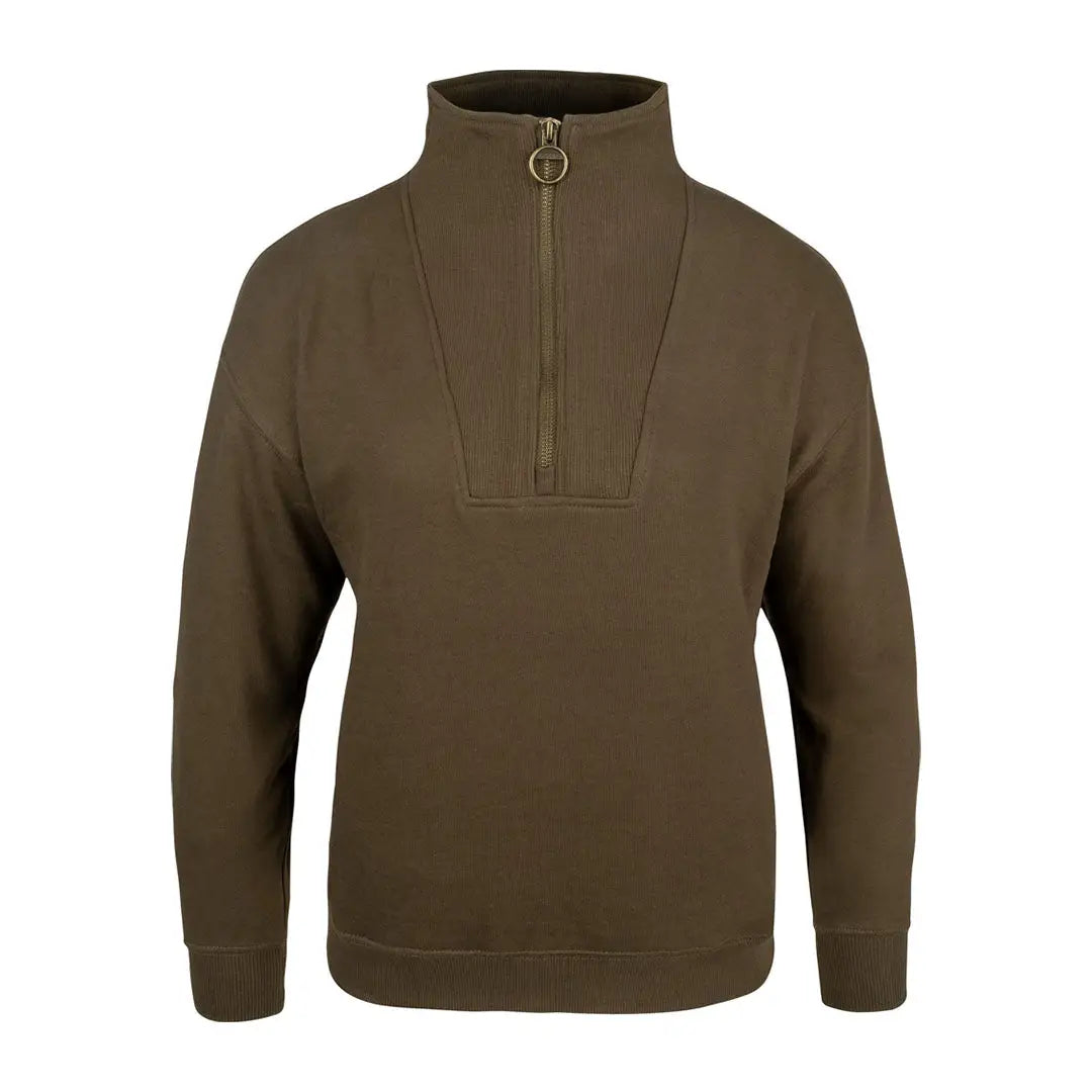 Olive green Jack Pyke ladies half zip sweatshirt with ribbed details