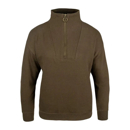 Olive green Jack Pyke ladies half zip sweatshirt with ribbed details