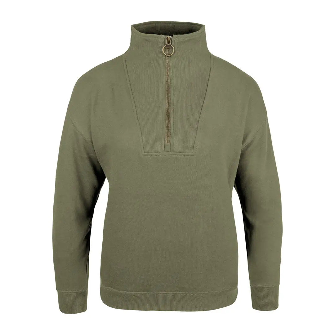 Olive green Jack Pyke ladies half zip sweatshirt with ribbed details