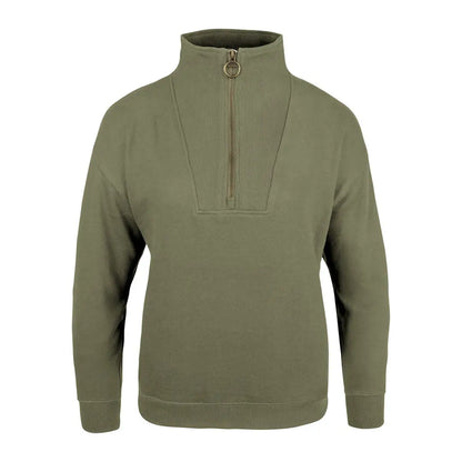 Olive green Jack Pyke ladies half zip sweatshirt with ribbed details