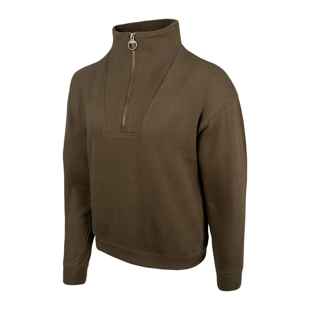 Olive green Jack Pyke ladies half zip sweatshirt with metallic zipper