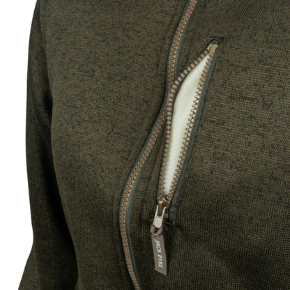 Jack Pyke Ladies Scandinavian olive green zip-up fleece jacket with silver zipper and ribbed cuffs