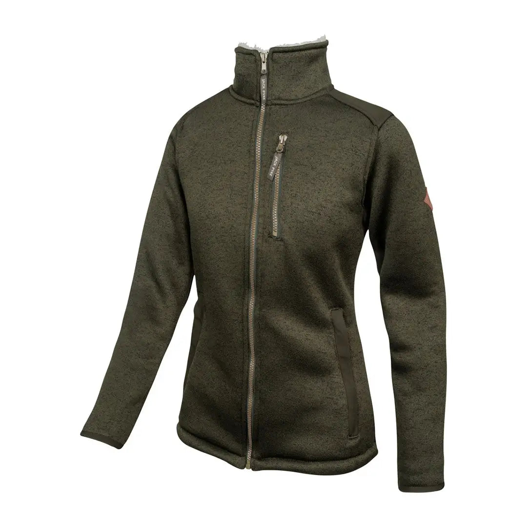 Jack Pyke Ladies Scandinavian fleece jacket in olive green with zipper, pockets, and logo