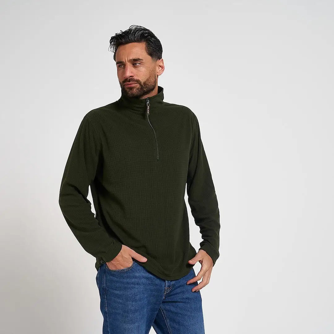 Jack Pyke lightweight fleece top in dark olive green quarter-zip